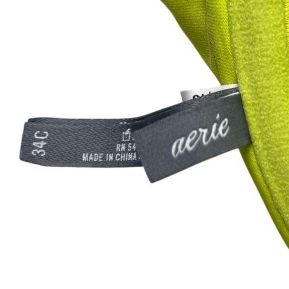 Aerie 34C Neon Yellow Swimwear Bikini Top Blue Bowtie Adjustable Halter Top - Picture 3 of 5